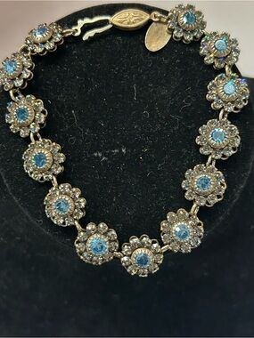 Vintage Liz Palacios blue floral crystal bracelet